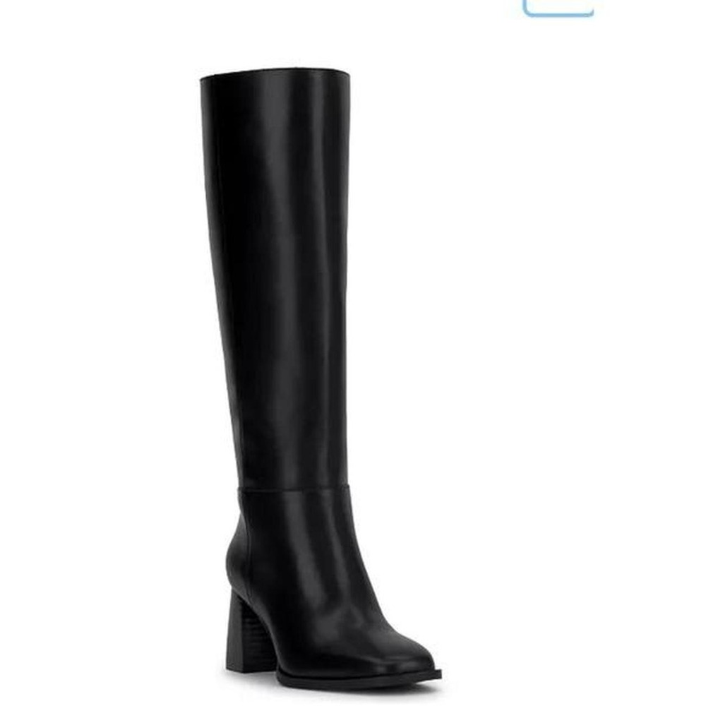 INC Womens Black Genuine Leather Wide Calf Square Toe Boots 9.5